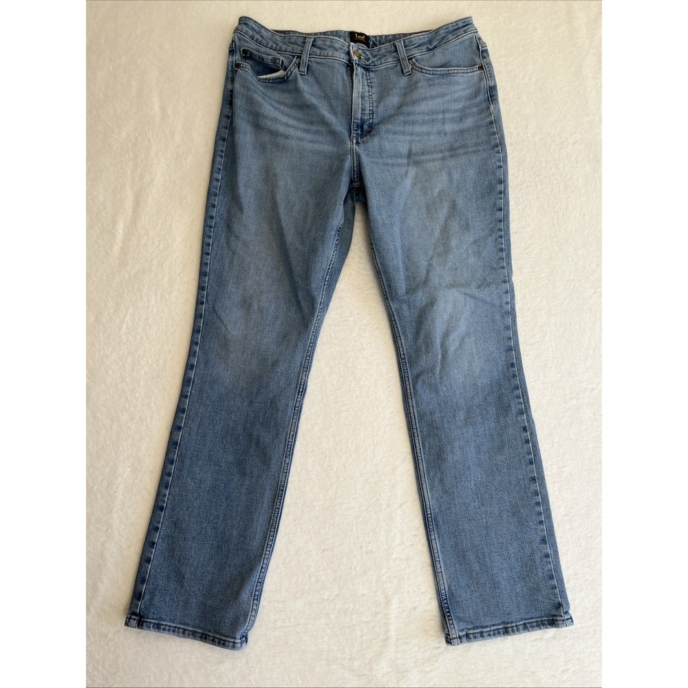Lee Women Jeans 16 L Blue 5 Pocket Straight Leg Stretch Casual Denim‎